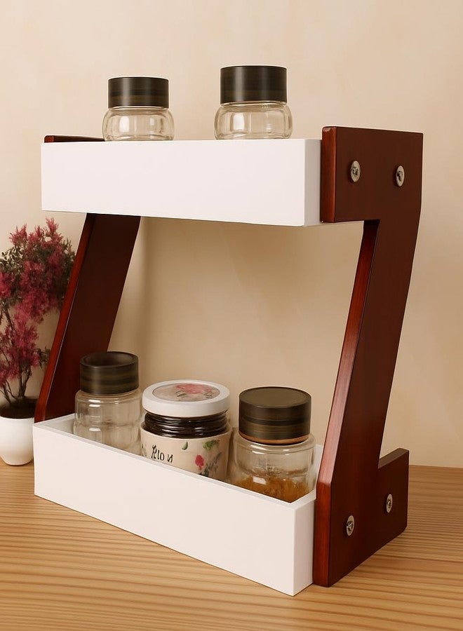 Kundi 2-Tier Storage Shelf for Spices & Oils - Countertop Organizer with Shelf (White) - Image 2